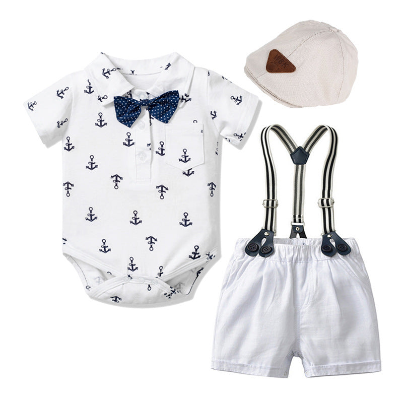 Baby Boy Gentleman Clothes Printed Triangle Romper