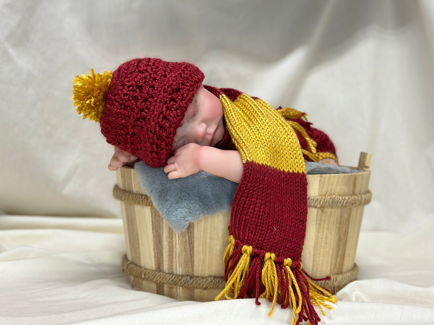 Harry Potter themed diaper cover, hat and scarf