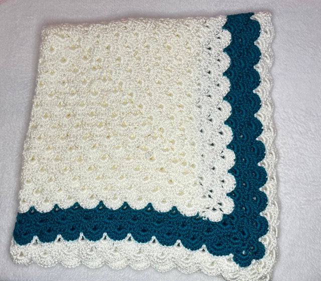 White/Blue Teal baby blanket