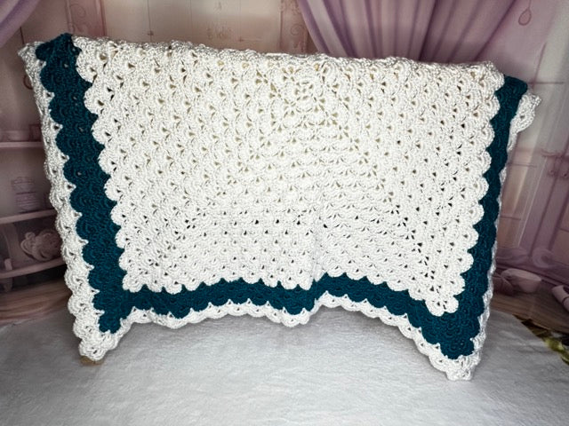 White/Blue Teal baby blanket