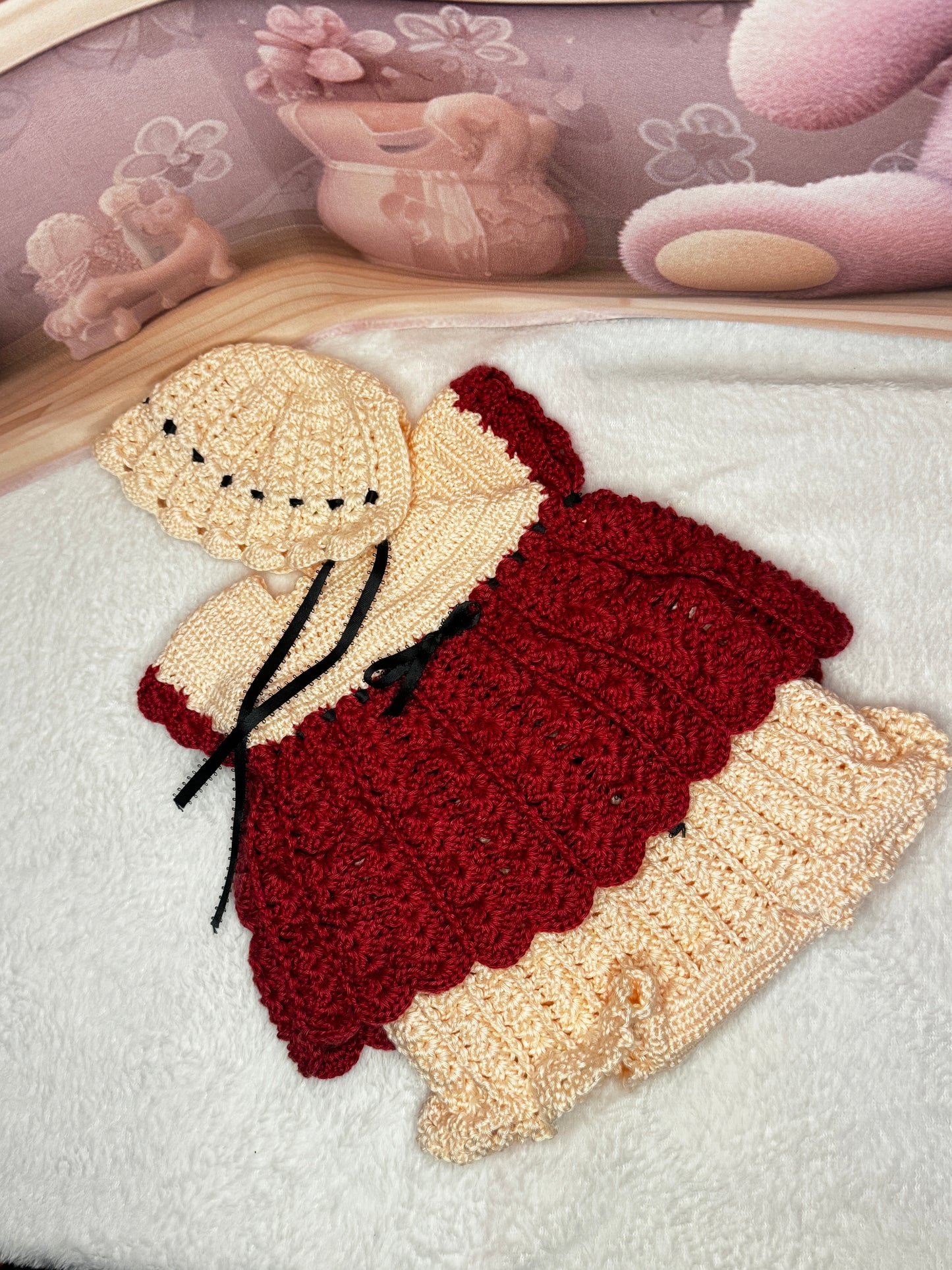 Dress with bonnet and diaper cover